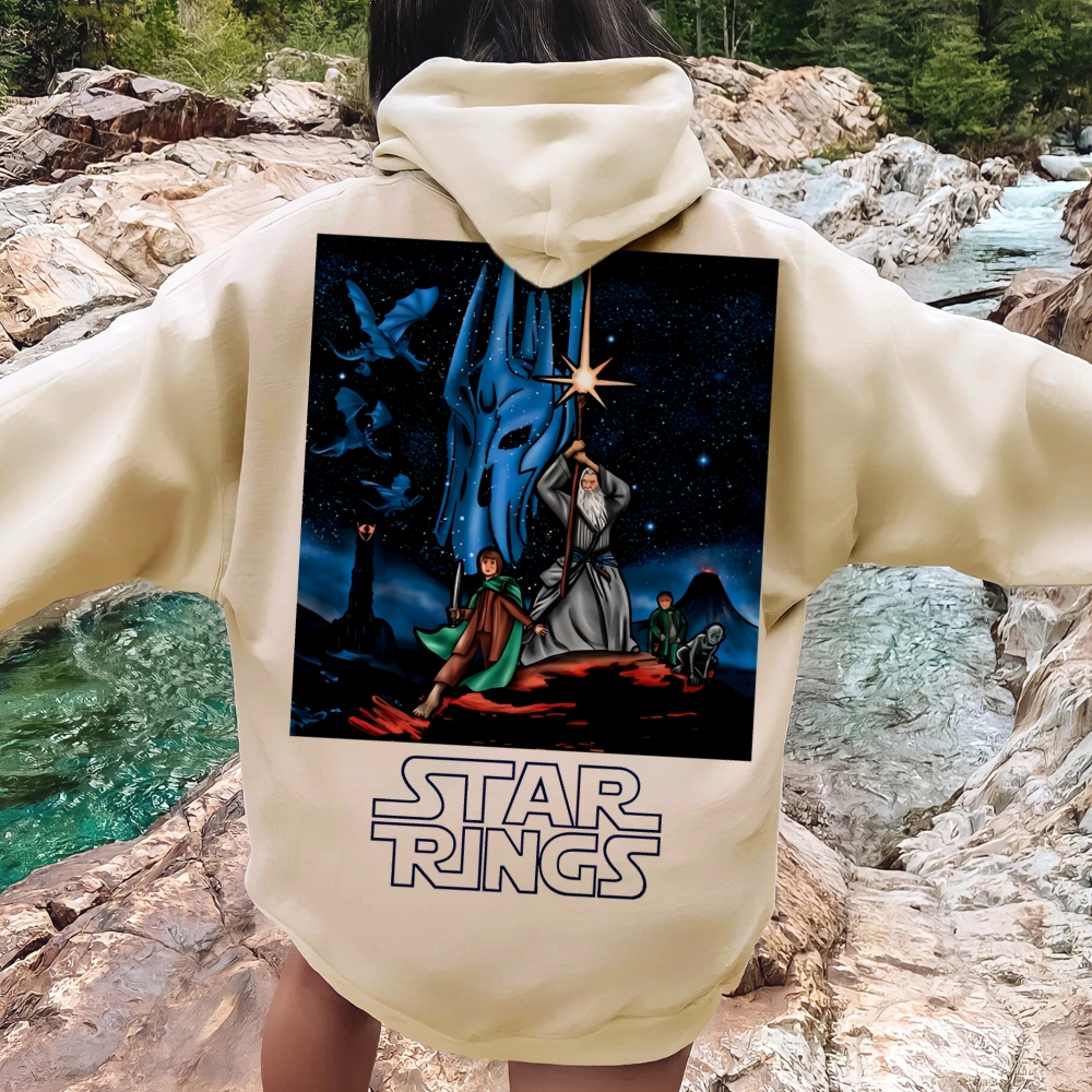 Star Rings Printed Back Cotton Hoodie