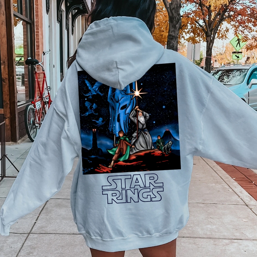Star Rings Printed Back Cotton Hoodie