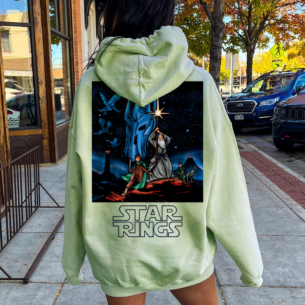 Star Rings Printed Back Cotton Hoodie