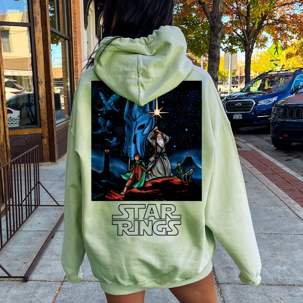 Star Rings Printed Back Cotton Hoodie