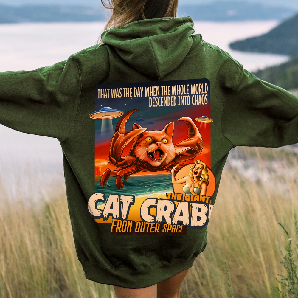 The Giant Cat Crab Geek Printed Back Cotton Hoodie
