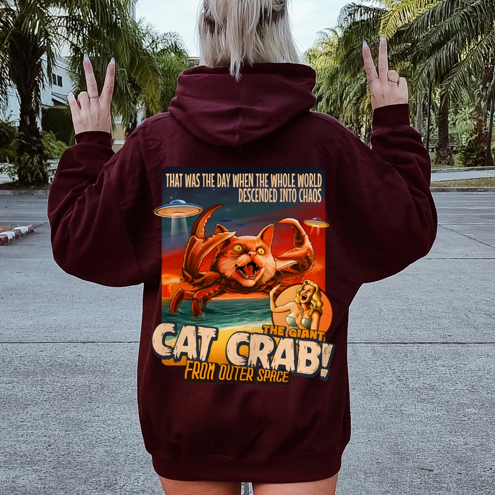 The Giant Cat Crab Geek Printed Back Cotton Hoodie