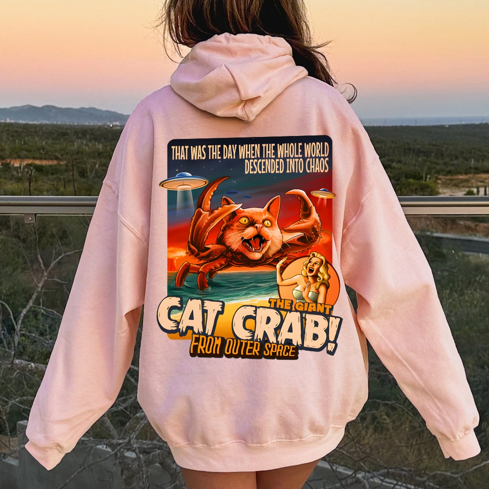 The Giant Cat Crab Geek Printed Back Cotton Hoodie
