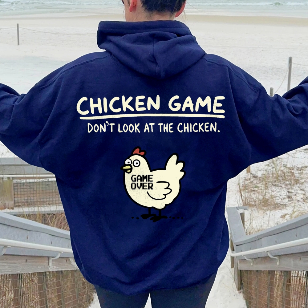 Chicken Game Geeky Printed Back Cotton Hoodie