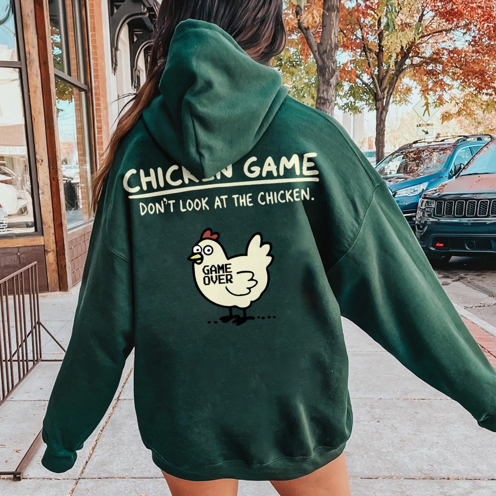 Chicken Game Geeky Printed Back Cotton Hoodie