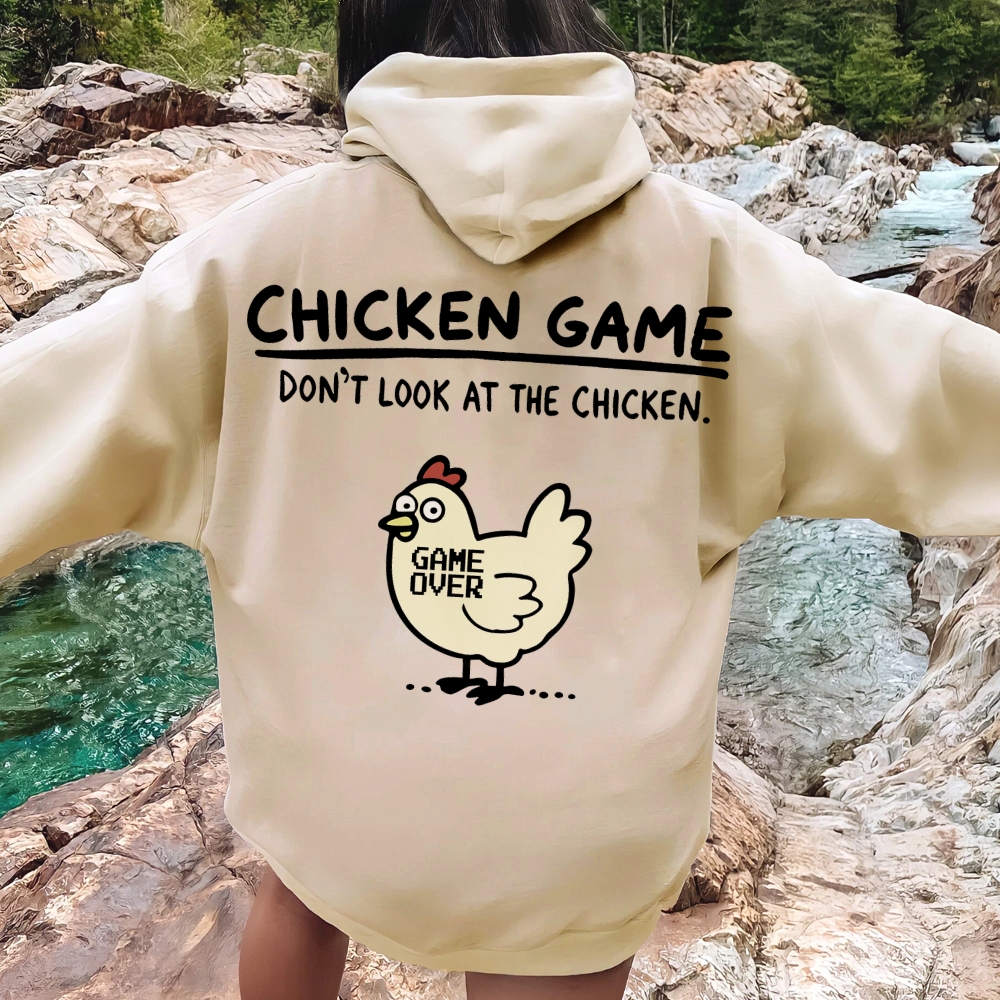 Chicken Game Geeky Printed Back Cotton Hoodie