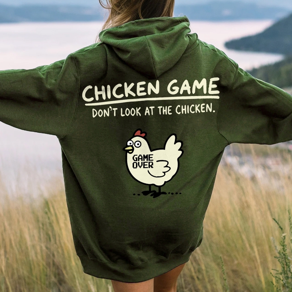 Chicken Game Geeky Printed Back Cotton Hoodie