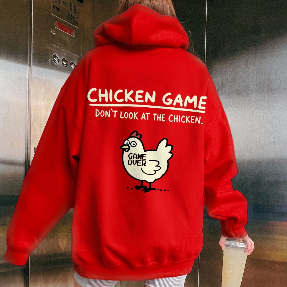 Chicken Game Geeky Printed Back Cotton Hoodie