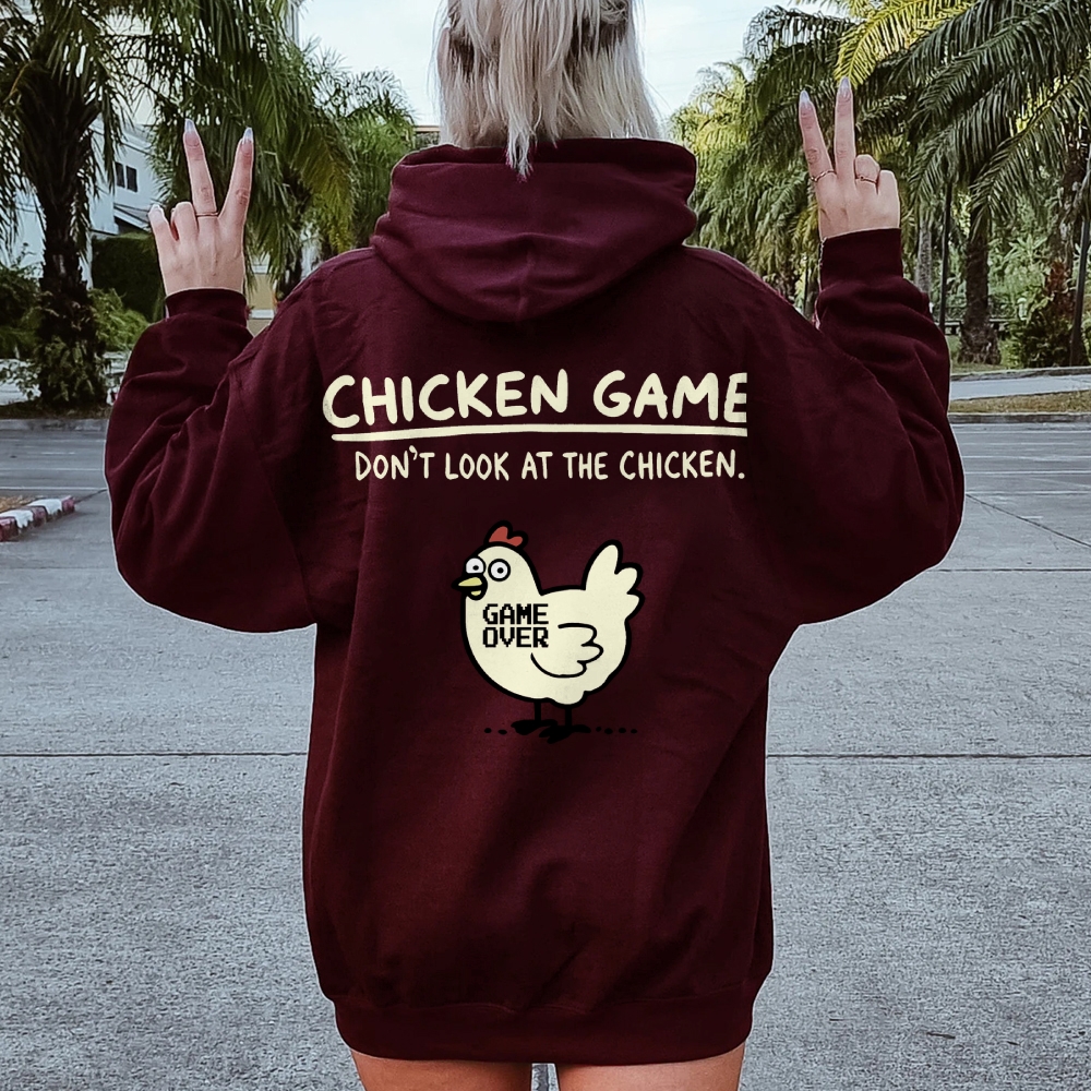 Chicken Game Geeky Printed Back Cotton Hoodie
