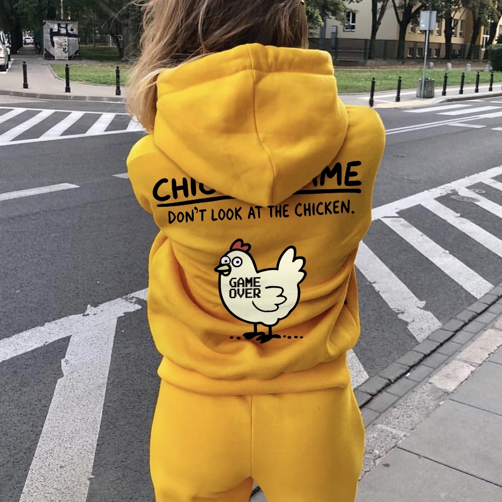 Chicken Game Geeky Printed Back Cotton Hoodie