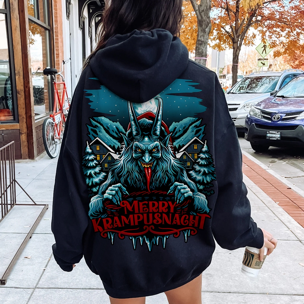 Merry Krampusnacht Christmas Geek Printed Back Cotton Hoodie
