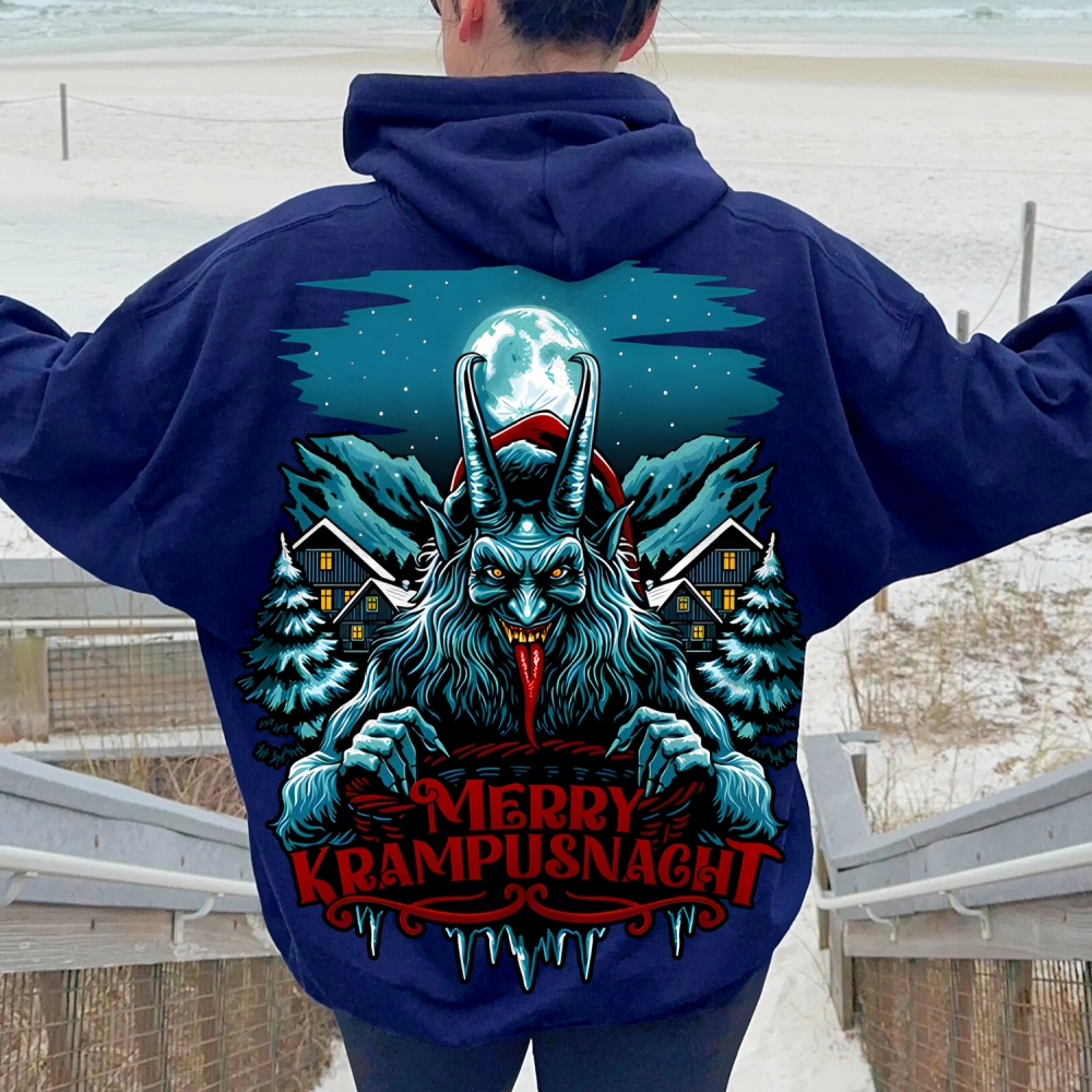 Merry Krampusnacht Christmas Geek Printed Back Cotton Hoodie