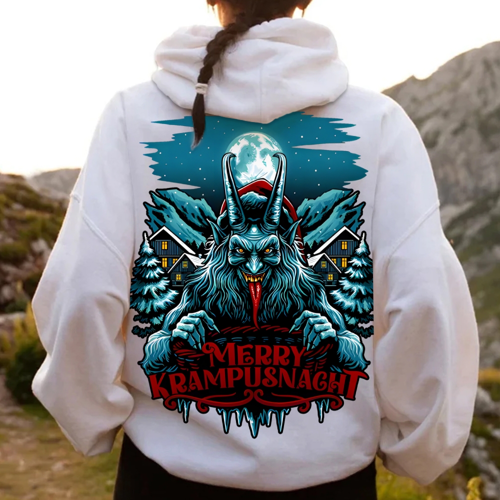 Merry Krampusnacht Christmas Geek Printed Back Cotton Hoodie