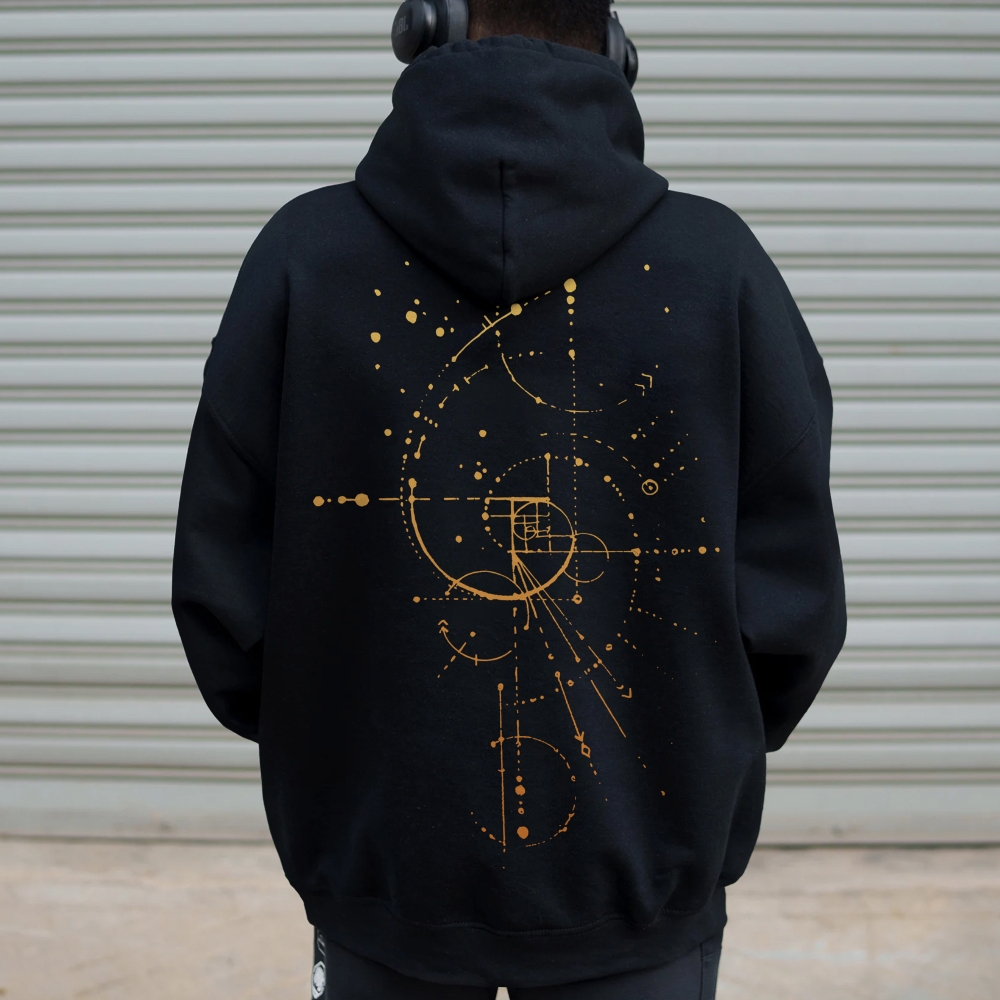 Distressed Fibonacci Printed Back Cotton Hoodie