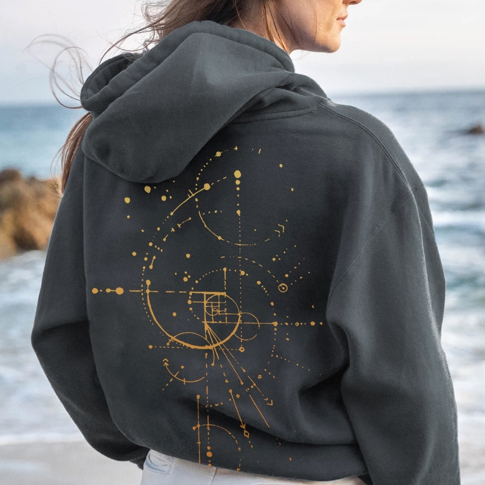 Distressed Fibonacci Printed Back Cotton Hoodie