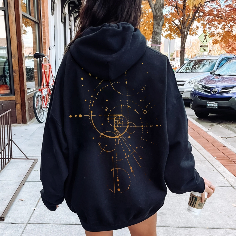 Distressed Fibonacci Printed Back Cotton Hoodie