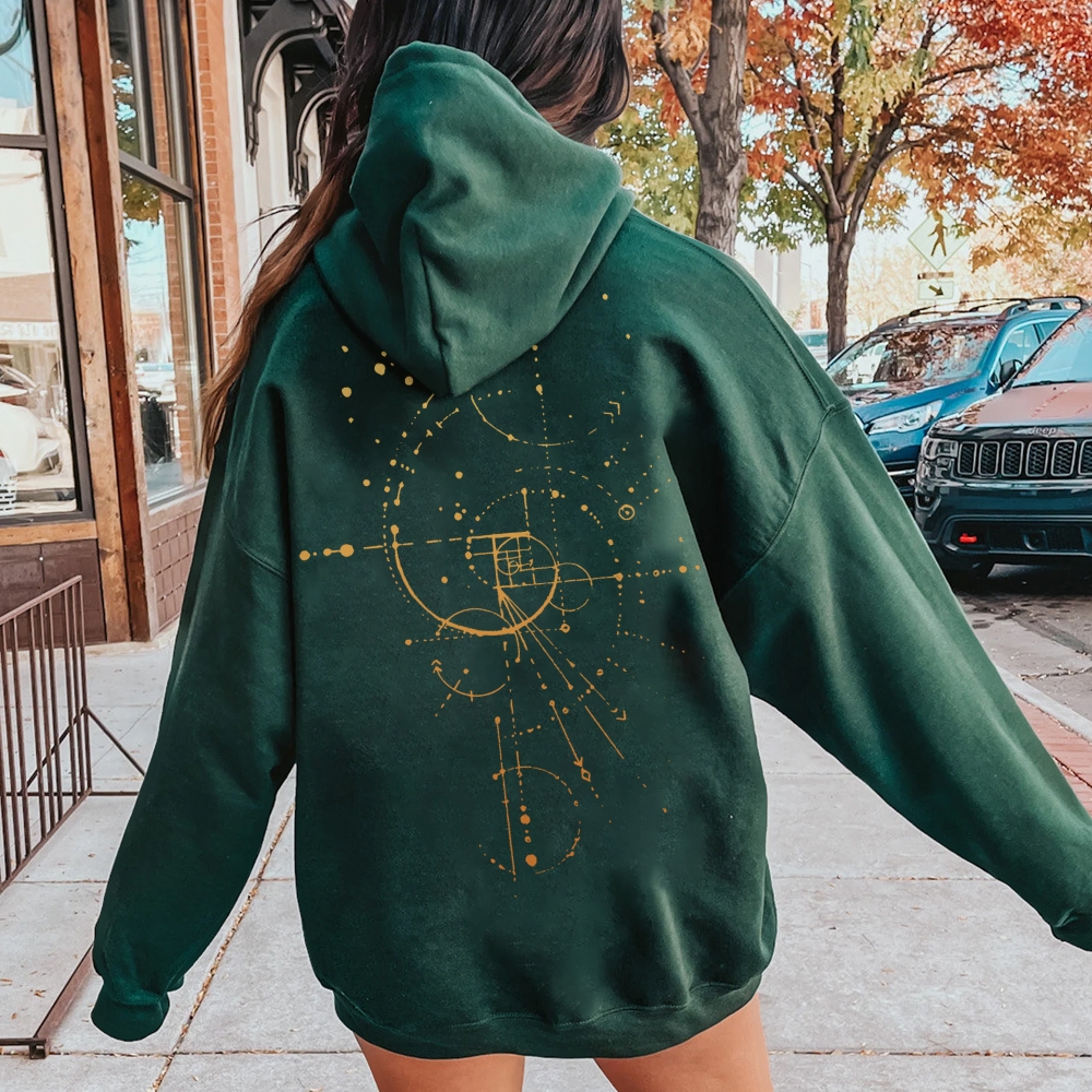 Distressed Fibonacci Printed Back Cotton Hoodie