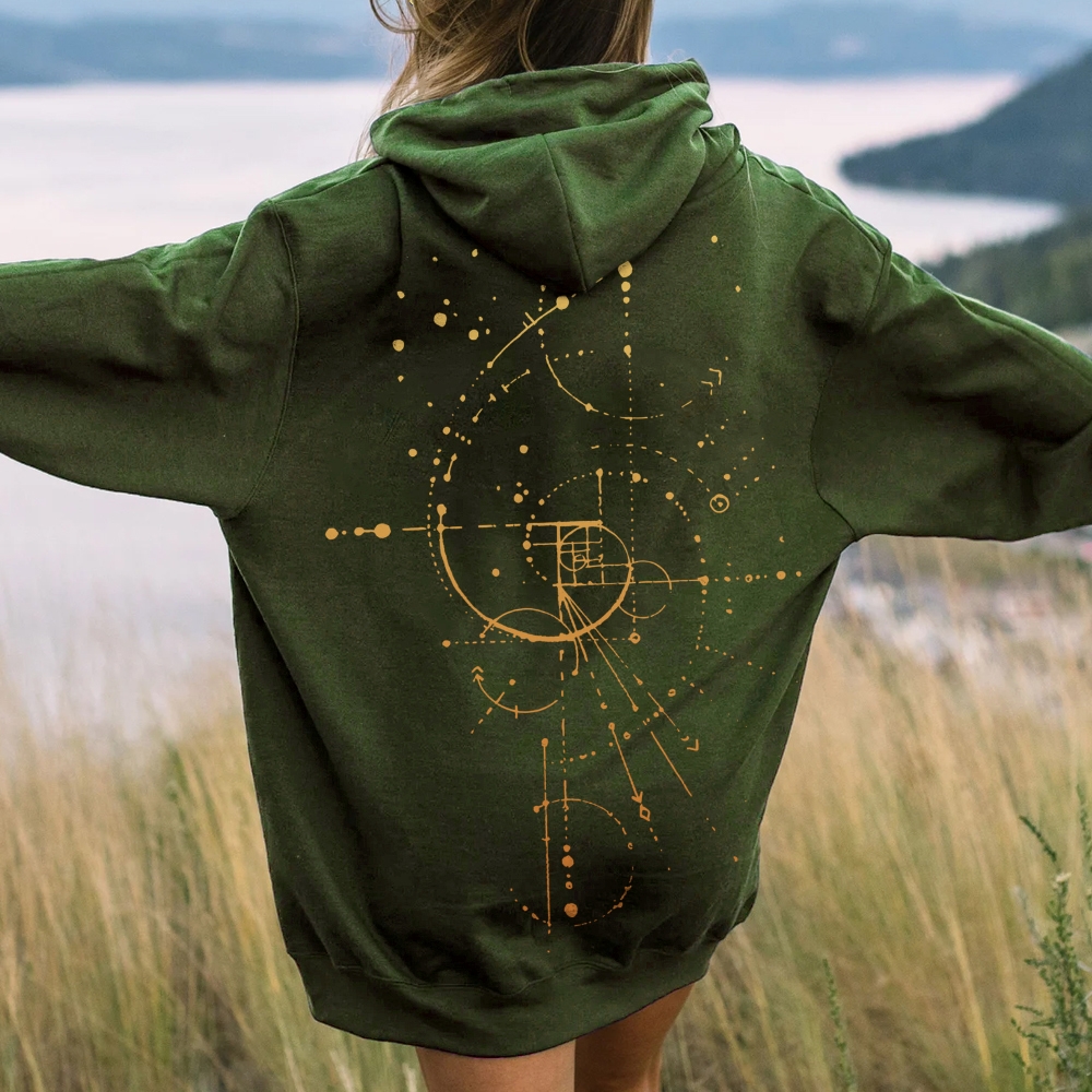 Distressed Fibonacci Printed Back Cotton Hoodie