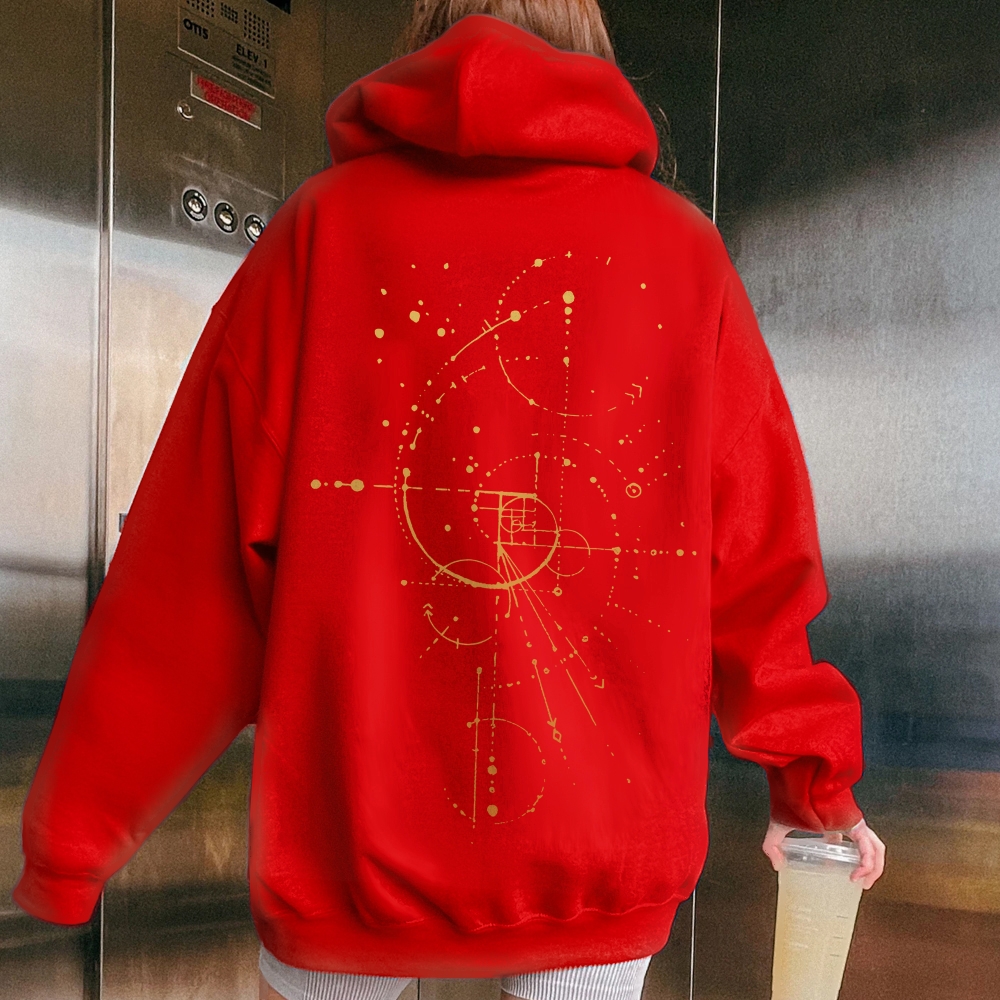 Distressed Fibonacci Printed Back Cotton Hoodie