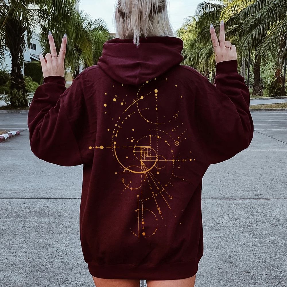 Distressed Fibonacci Printed Back Cotton Hoodie