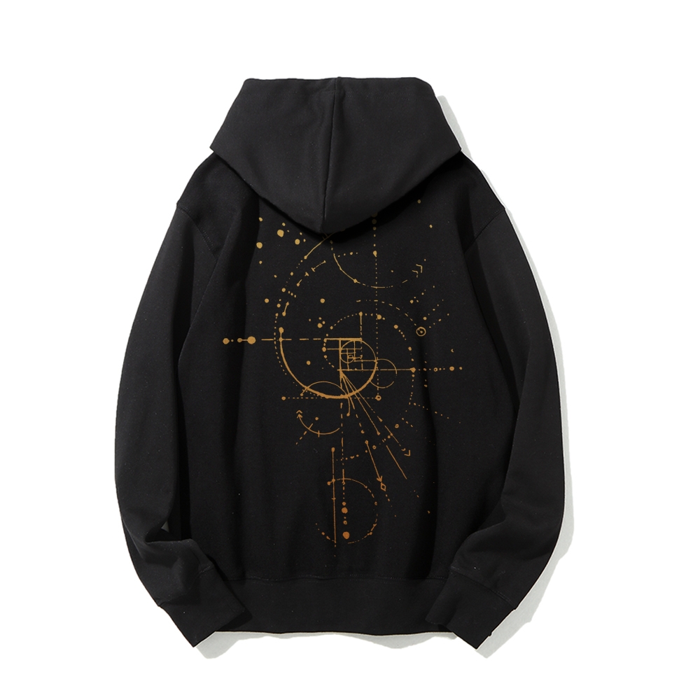 Distressed Fibonacci Printed Back Cotton Hoodie