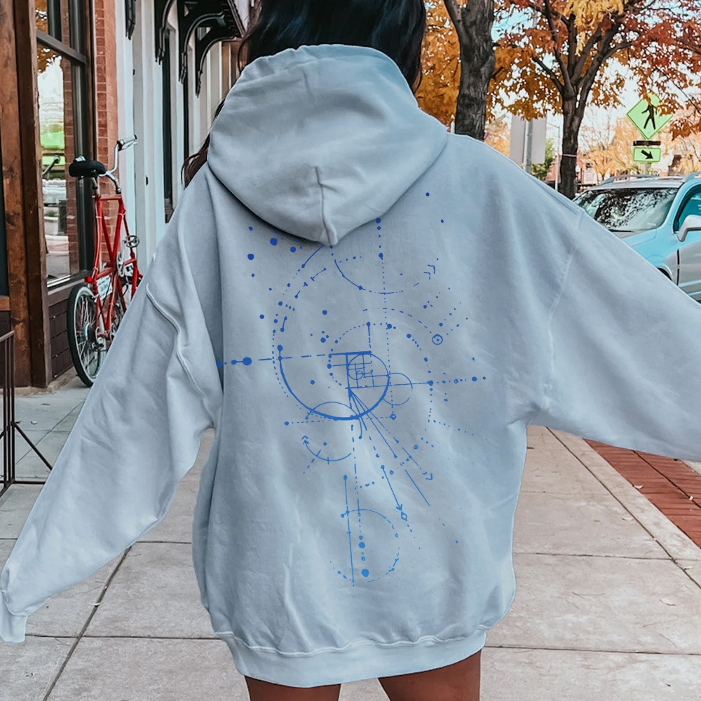 Distressed Fibonacci Printed Back Cotton Hoodie