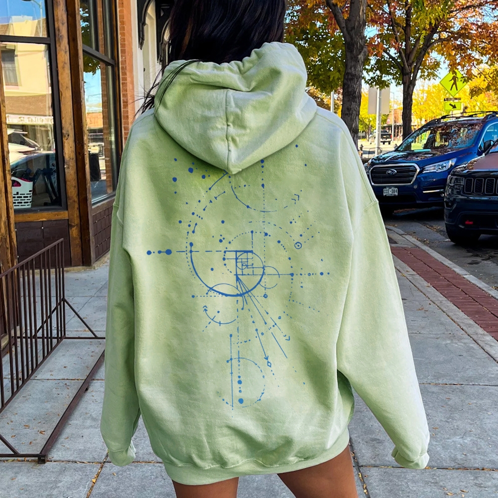 Distressed Fibonacci Printed Back Cotton Hoodie