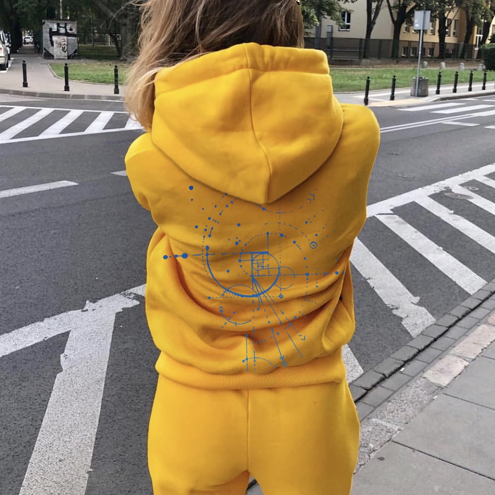 Distressed Fibonacci Printed Back Cotton Hoodie