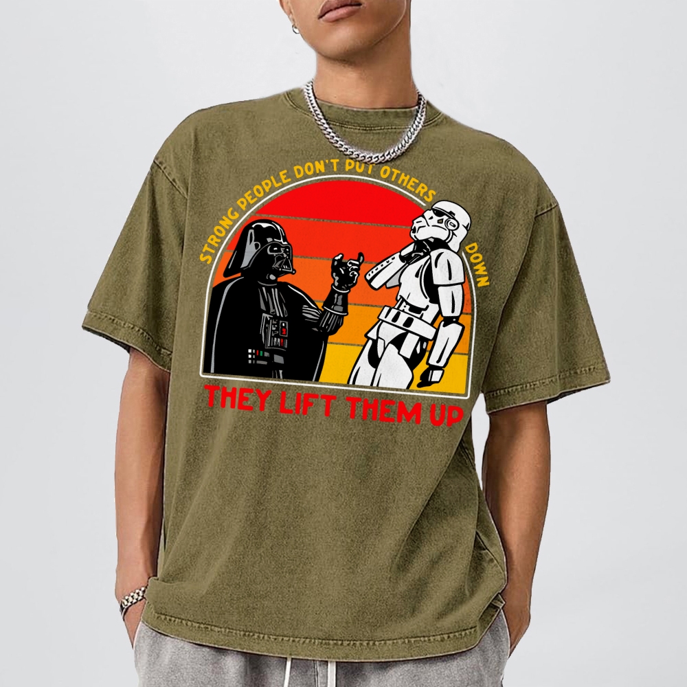 Strong People Graphic Vintage Distressed Washed T-shirt