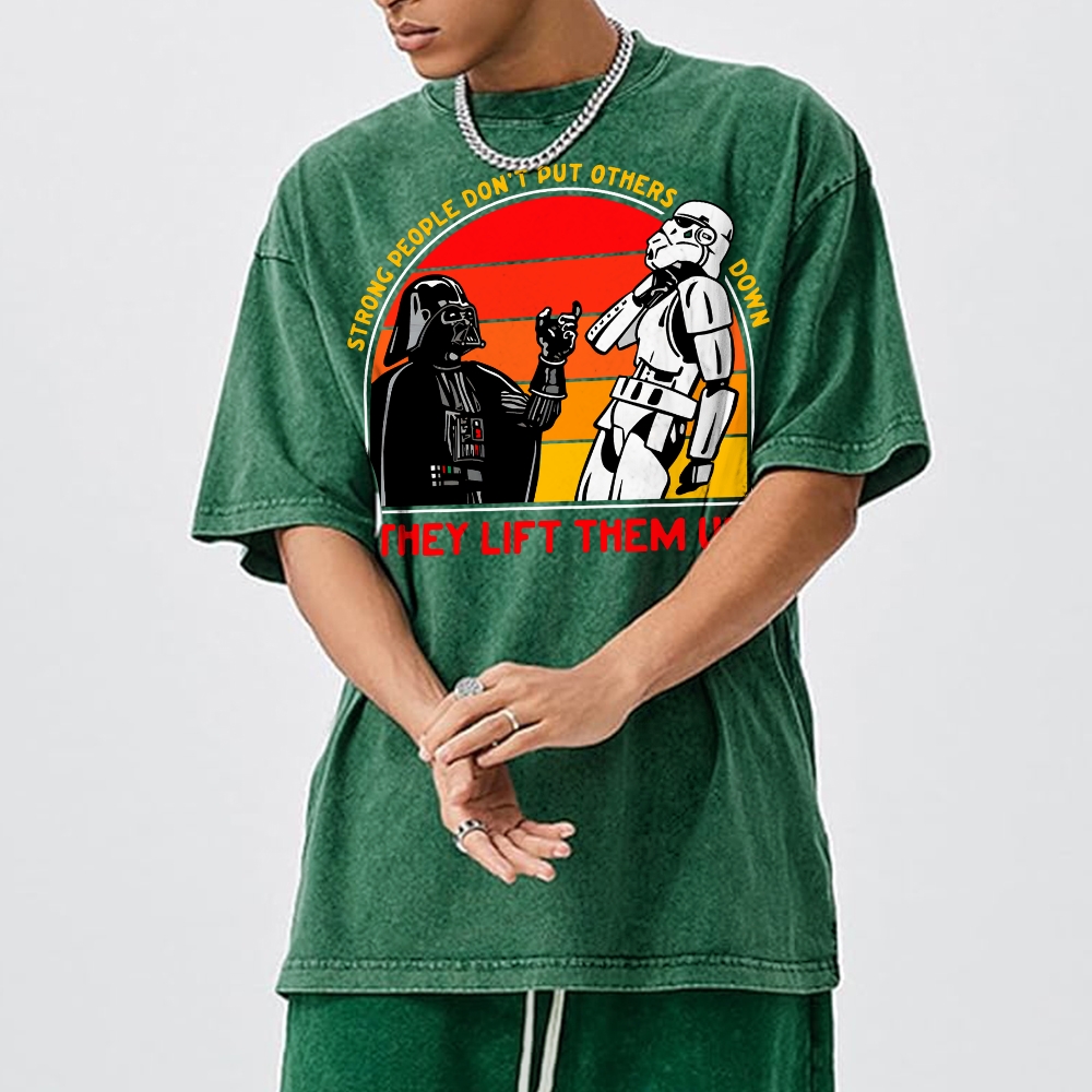 Strong People Graphic Vintage Distressed Washed T-shirt