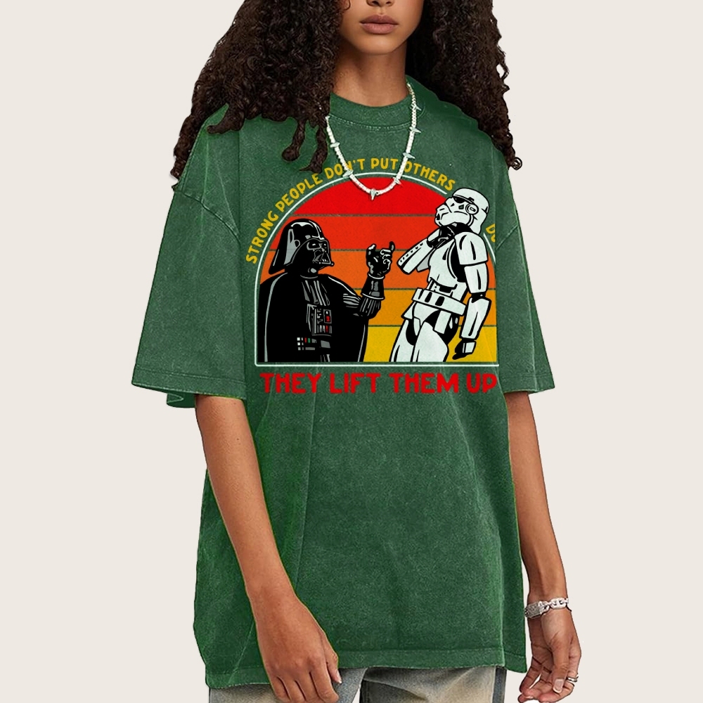 Strong People Graphic Vintage Distressed Washed T-shirt