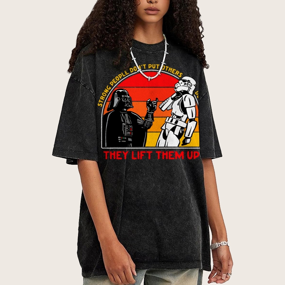 Strong People Graphic Vintage Distressed Washed T-shirt