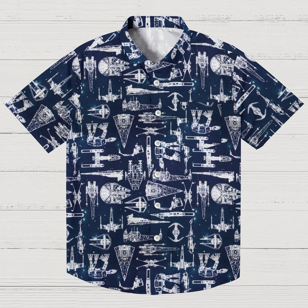 Space War Galaxy Ship Blueprints Geek Hawaiian Shirt
