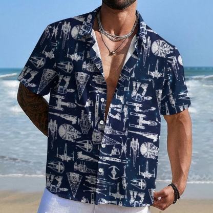 Space War Galaxy Ship Blueprints Geek Hawaiian Shirt