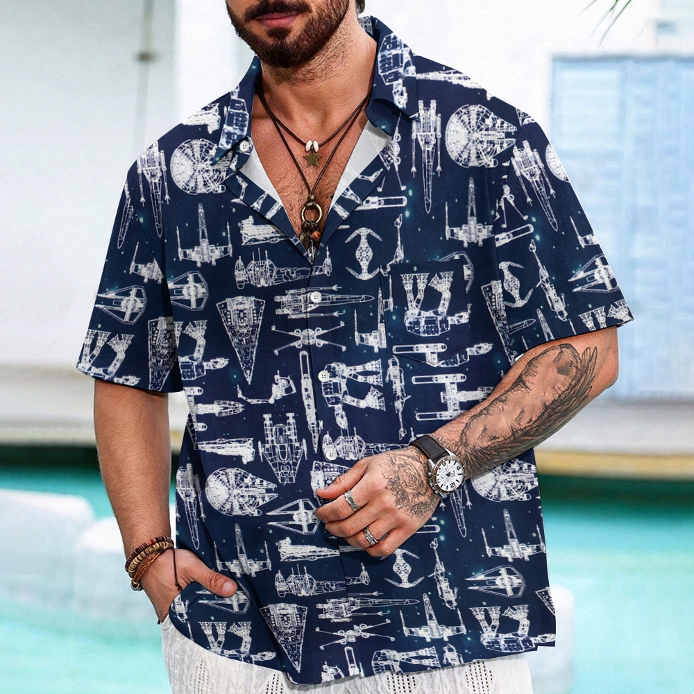 Space War Galaxy Ship Blueprints Geek Hawaiian Shirt