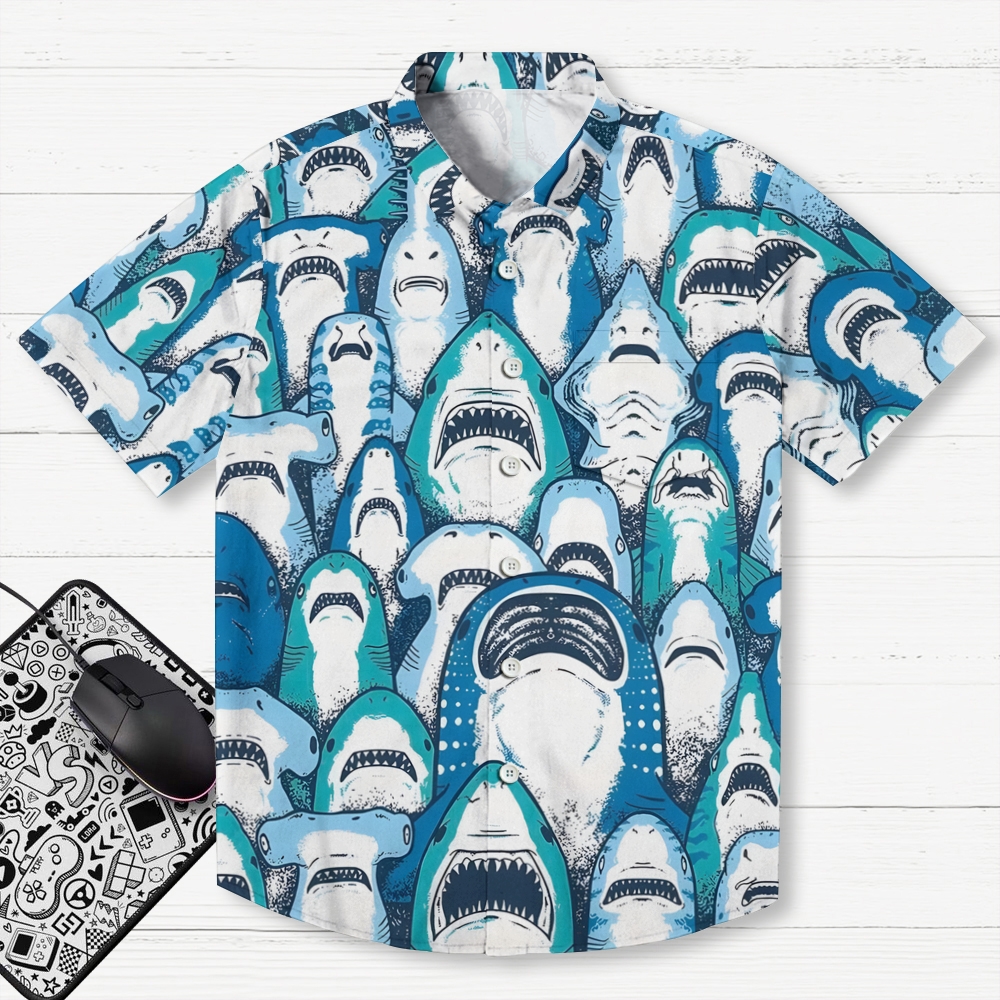 Shark Art Printed Geek Hawaiian Shirt
