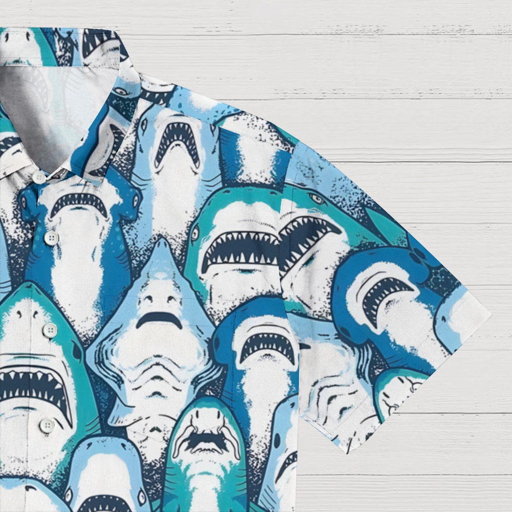 Shark Art Printed Geek Hawaiian Shirt