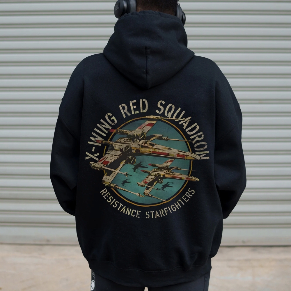 Star Wars X-Wing Squadron Faded Portrait Printed Back Unisex Cotton Hoodie