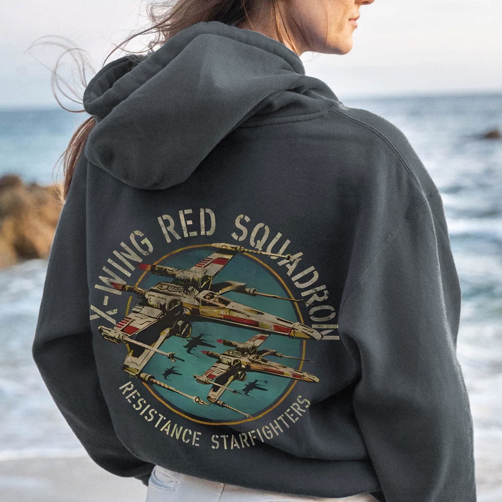 Star Wars X-Wing Squadron Faded Portrait Printed Back Unisex Cotton Hoodie