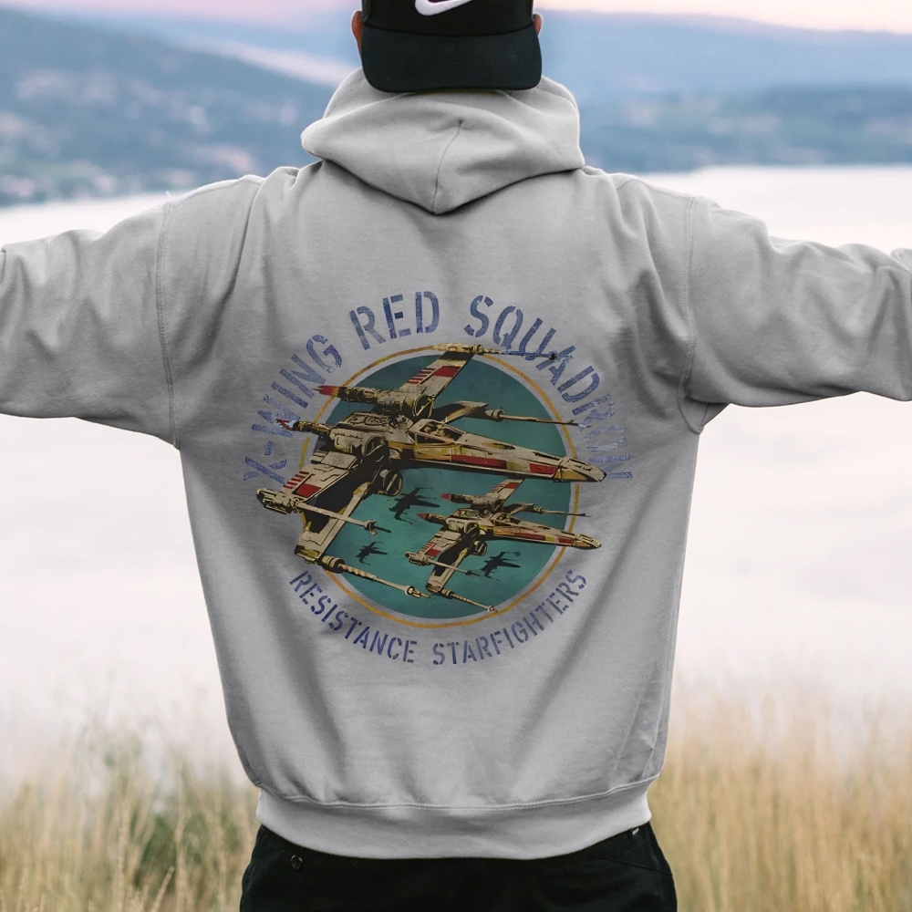 Star Wars X-Wing Squadron Faded Portrait Printed Back Unisex Cotton Hoodie