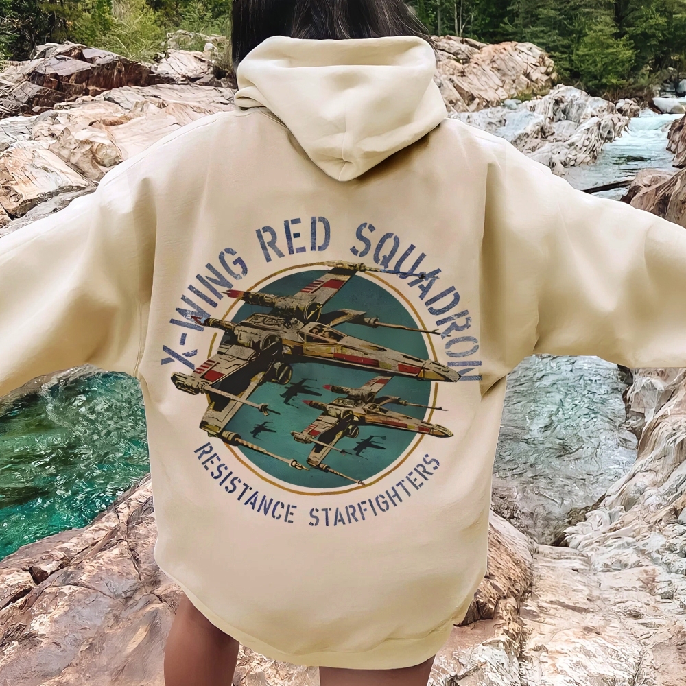 Star Wars X-Wing Squadron Faded Portrait Printed Back Unisex Cotton Hoodie