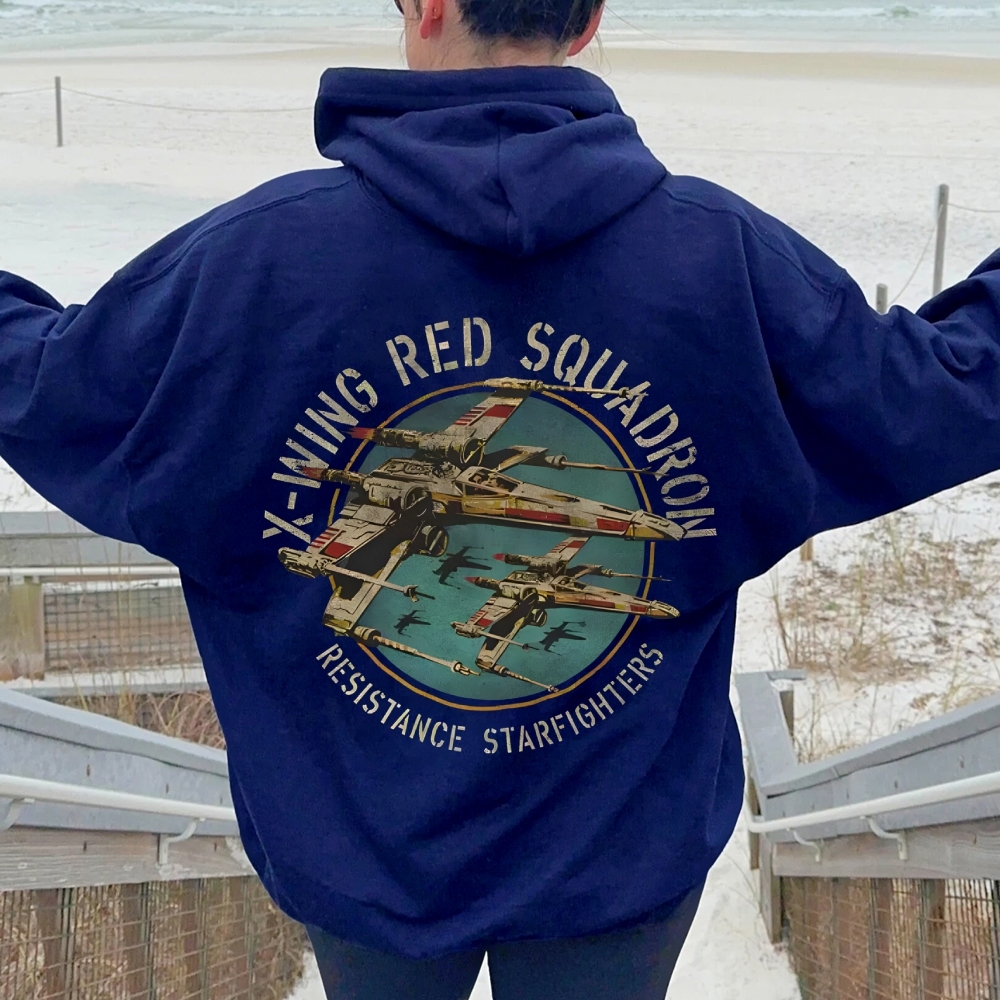 Star Wars X-Wing Squadron Faded Portrait Printed Back Unisex Cotton Hoodie