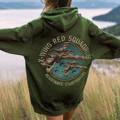 Star Wars X-Wing Squadron Faded Portrait Printed Back Unisex Cotton Hoodie