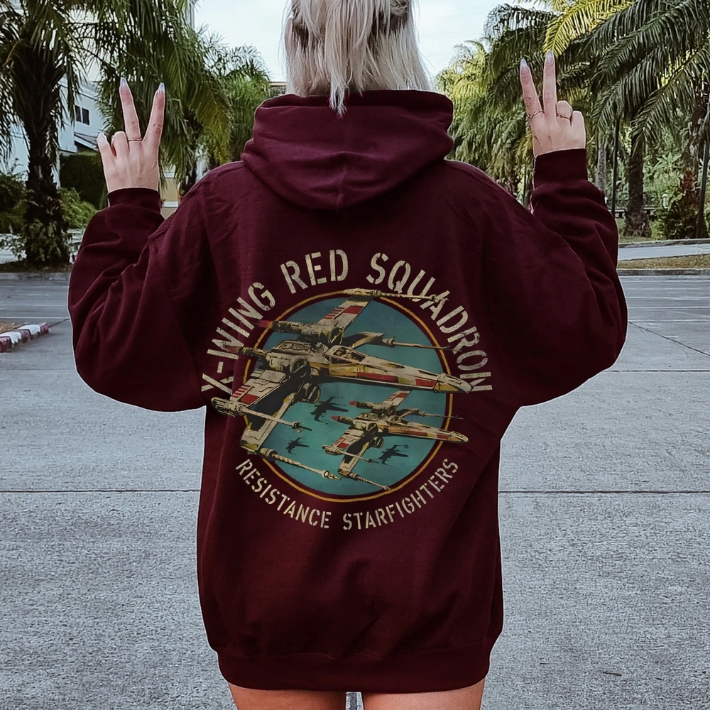 Star Wars X-Wing Squadron Faded Portrait Printed Back Unisex Cotton Hoodie