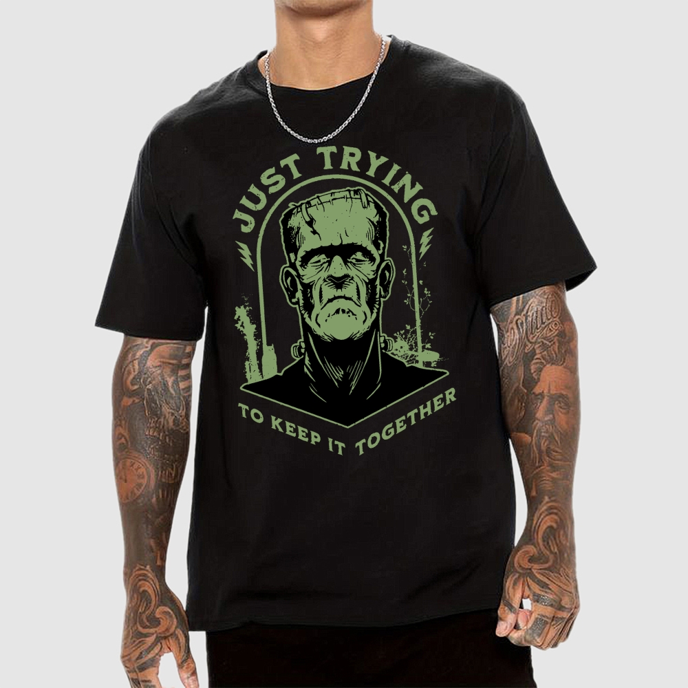 Just Trying to Keep it Together Funny Vintage Retro Halloween Frankenstein Geek T-Shirt