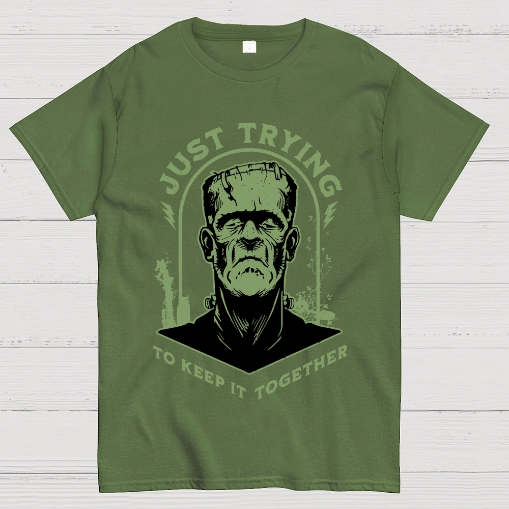 Just Trying to Keep it Together Funny Vintage Retro Halloween Frankenstein Geek T-Shirt