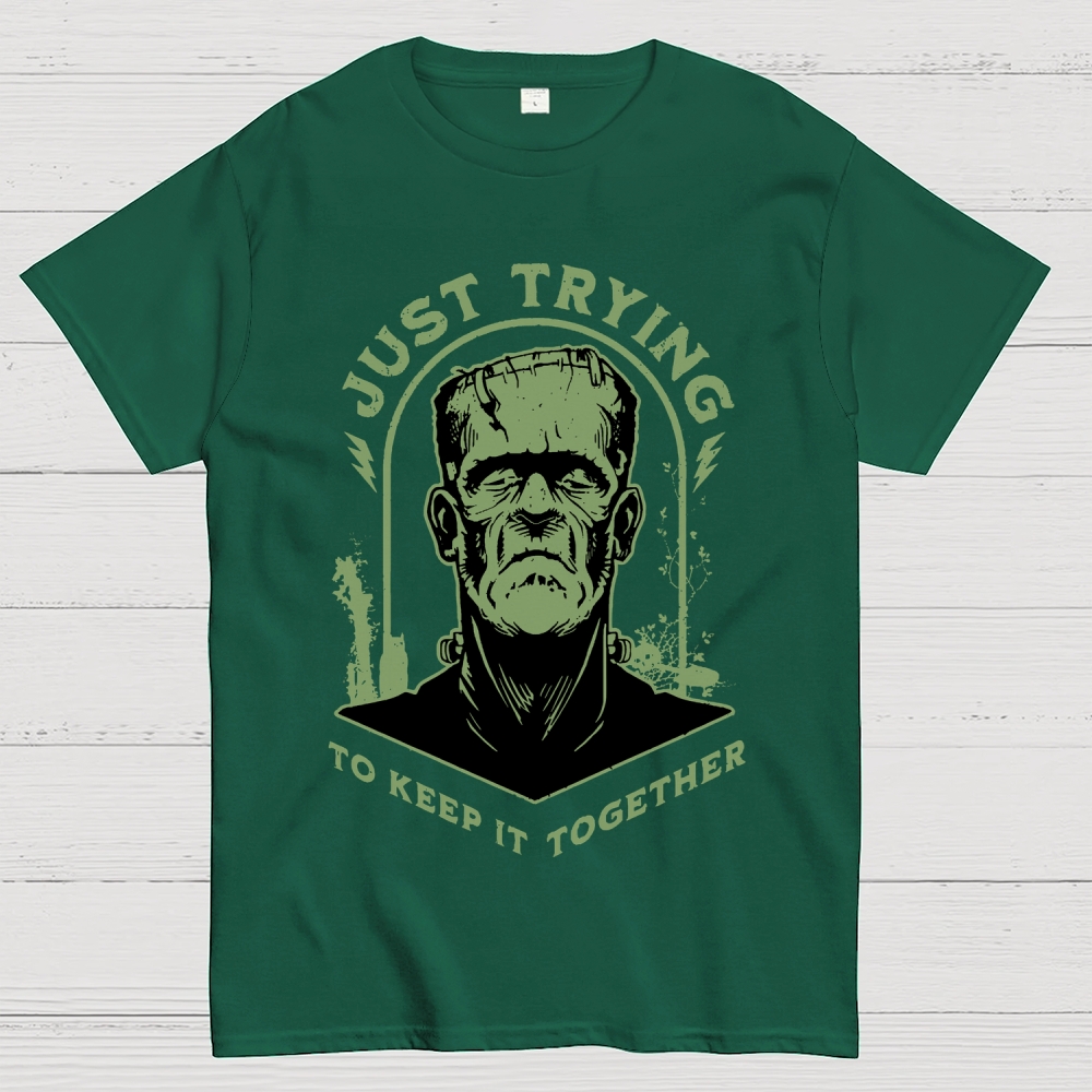 Just Trying to Keep it Together Funny Vintage Retro Halloween Frankenstein Geek T-Shirt