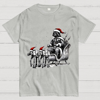 Darth Vader Riding A Sleigh Pulled By Empire Robot Dog-Planet Battles Christmas Geek T-Shirt