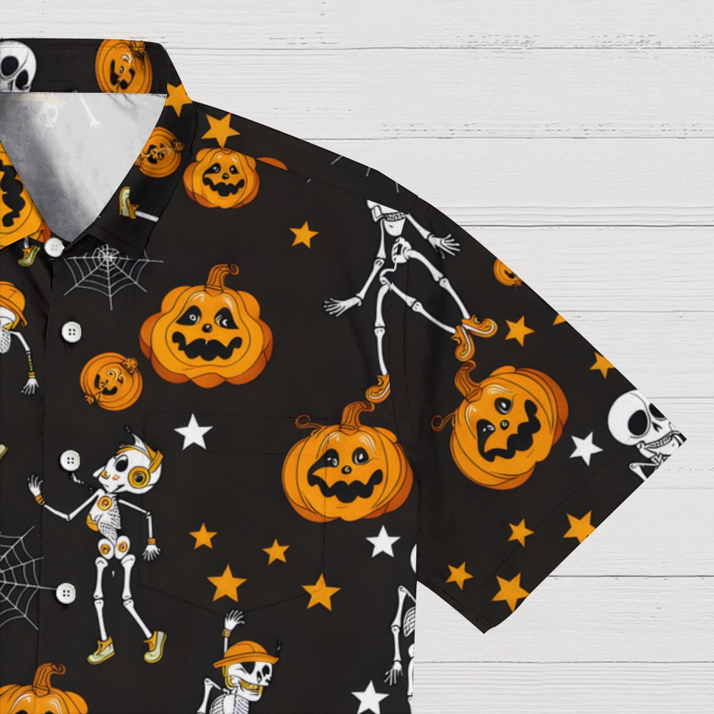 TheRetroTee Vintage Halloween Skeleton Party Geek Hawaiian Shirt