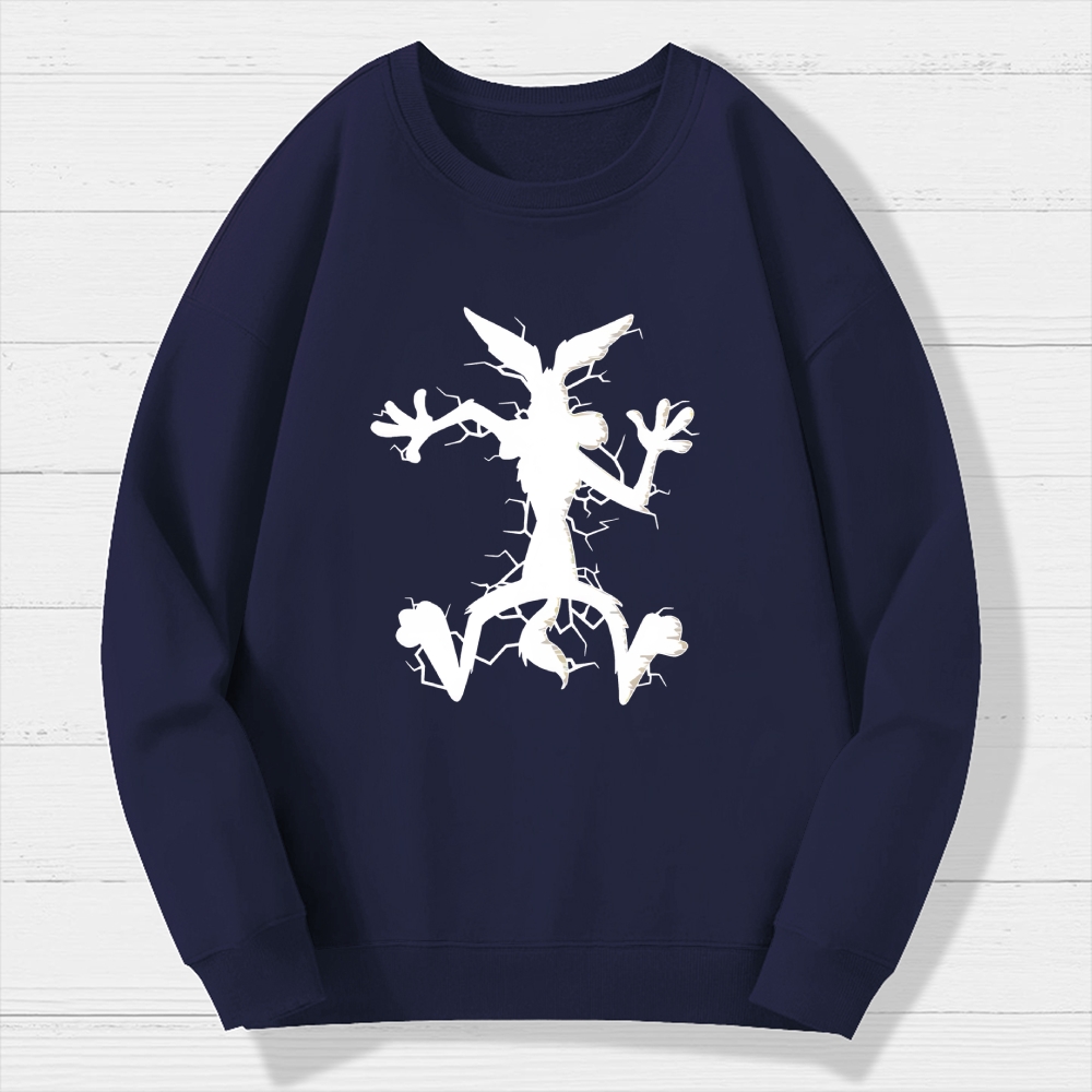 Coyote Splat Hitting Cartoon Print Geek Cotton Sweatshirt